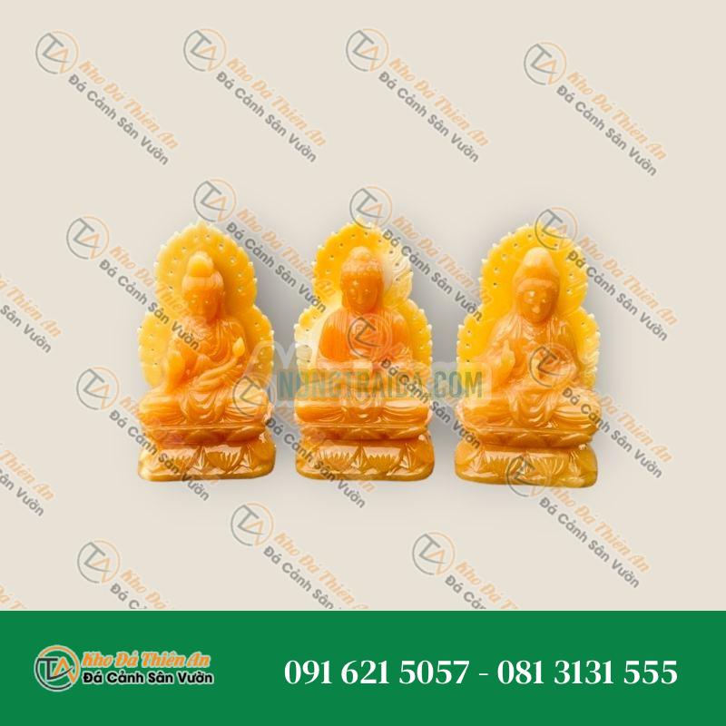 Bộ 3 Tượng Tam Thế Phật Tây Phương Tam Thánh Đá Ngọc Hoàng Long 25cm | Khodathienan.com