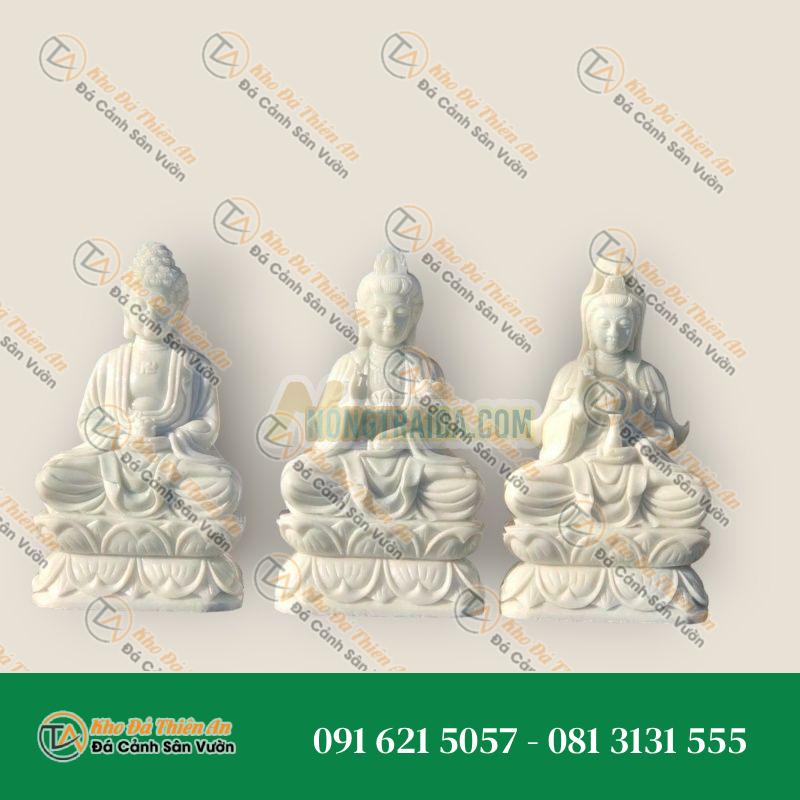 Bộ 3 Tượng Tam Thế Phật Tây Phương Tam Thánh Đá Cẩm Thạch Trắng 40cm | Khodathienan.com