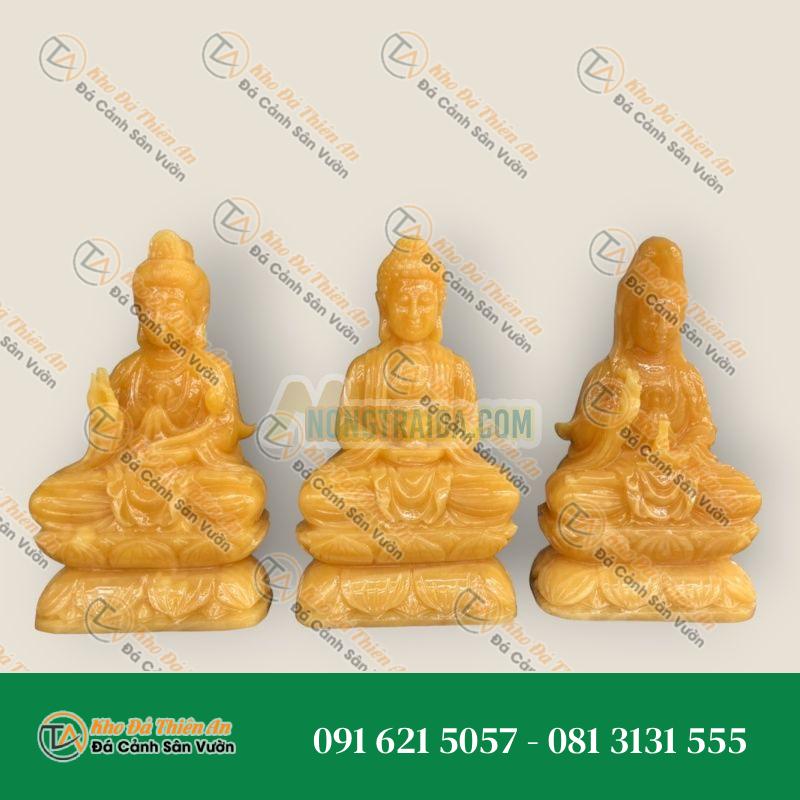 Bộ 3 Tượng Tam Thế Phật Tây Phương Tam Thánh Đá Hoàng Long 30cm – Kiểu Dáng Độc Đáo – Khodathienan.com