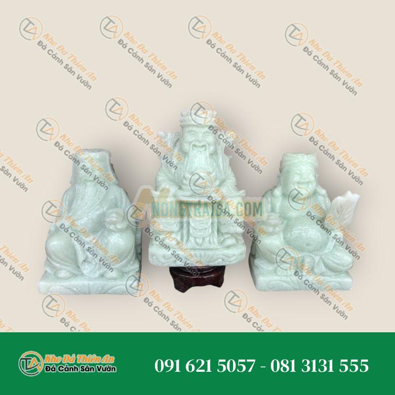 Bộ Combo Ông Thần Tài Thổ Địa và Ông Thần Tài Kim Tiền Đá Cẩm Thạch Trắng Xanh – Cao 15cm | Quà Tặng Phong Thủy