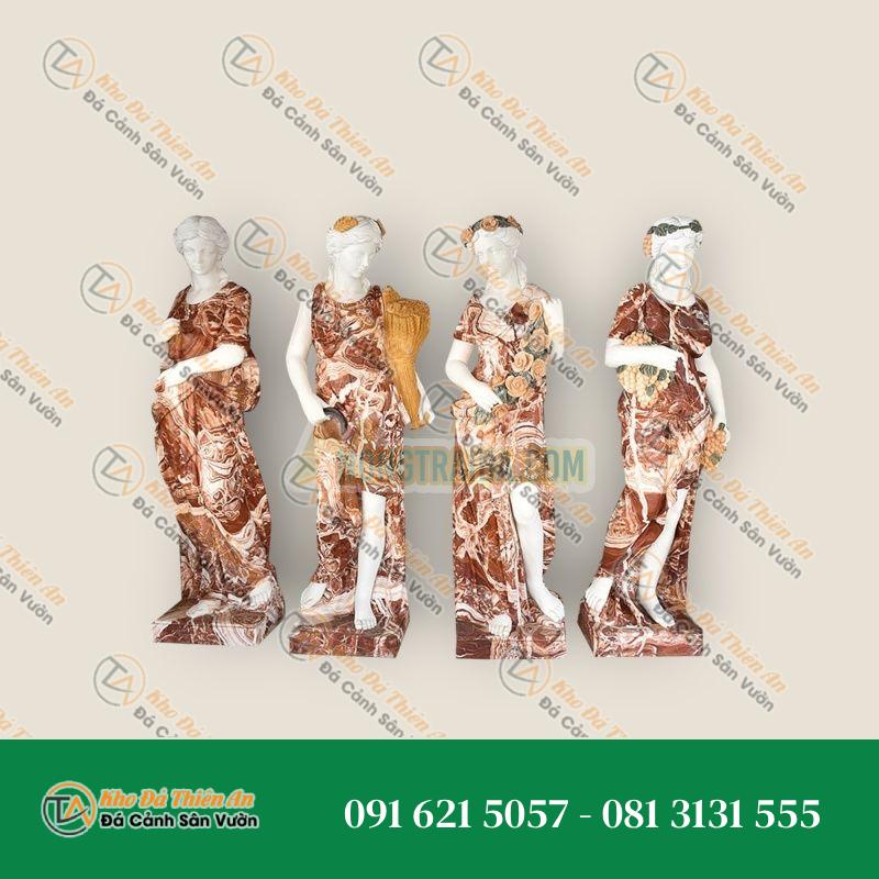 Bộ Tượng Tứ Mùa Bằng Đá Cẩm Thạch Trắng Carrara & Đỏ Alicante – Nghệ Thuật Tinh Xảo