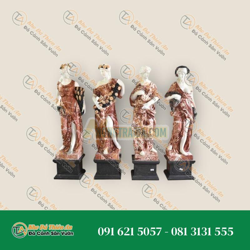 Bộ Tứ Mùa Tạc Tay – Đế Bệ Hình Khối Chữ Nhật – Đá Cẩm Thạch – Khodathienan.com