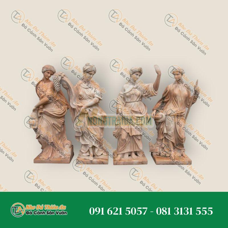 Bộ Tượng Tứ Mùa Bằng Đá Rosetta – Phong Cách Tân Cổ Điển, Kích Thước Người Thật