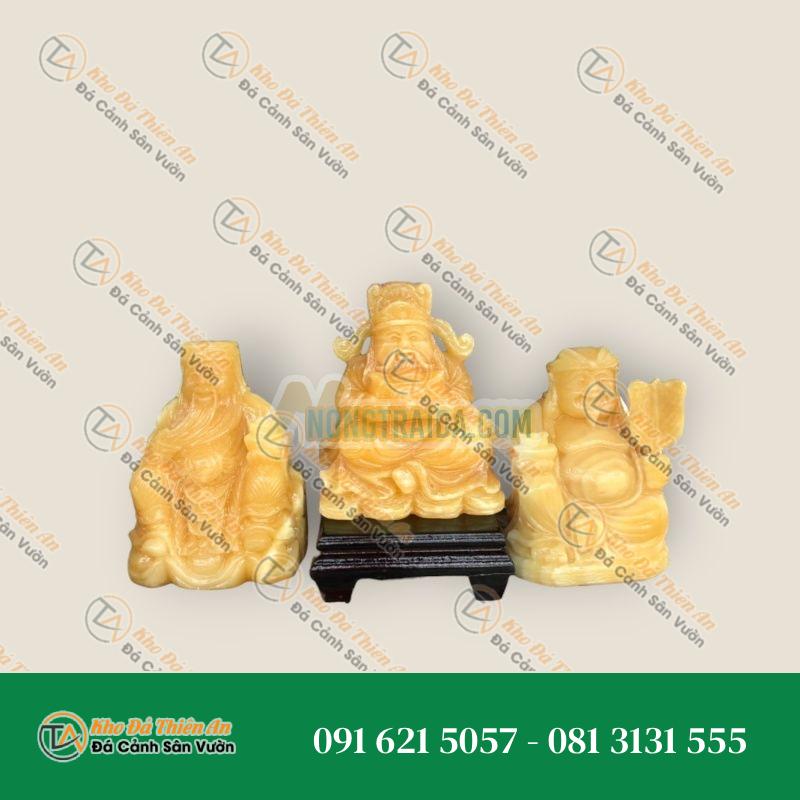 Bộ Tượng Ông Thần Tài Thổ Địa và Ông Kim Tiền Thần Phát Đá Ngọc Hoàng Long – Cao 15cm | Phong Thủy Tài Lộc