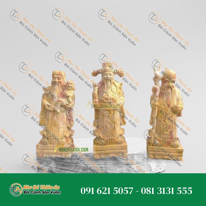 Bộ Tượng Phúc Lộc Thọ – Đá Vàng Cẩm Thạch 163cm – Khodathienan.com