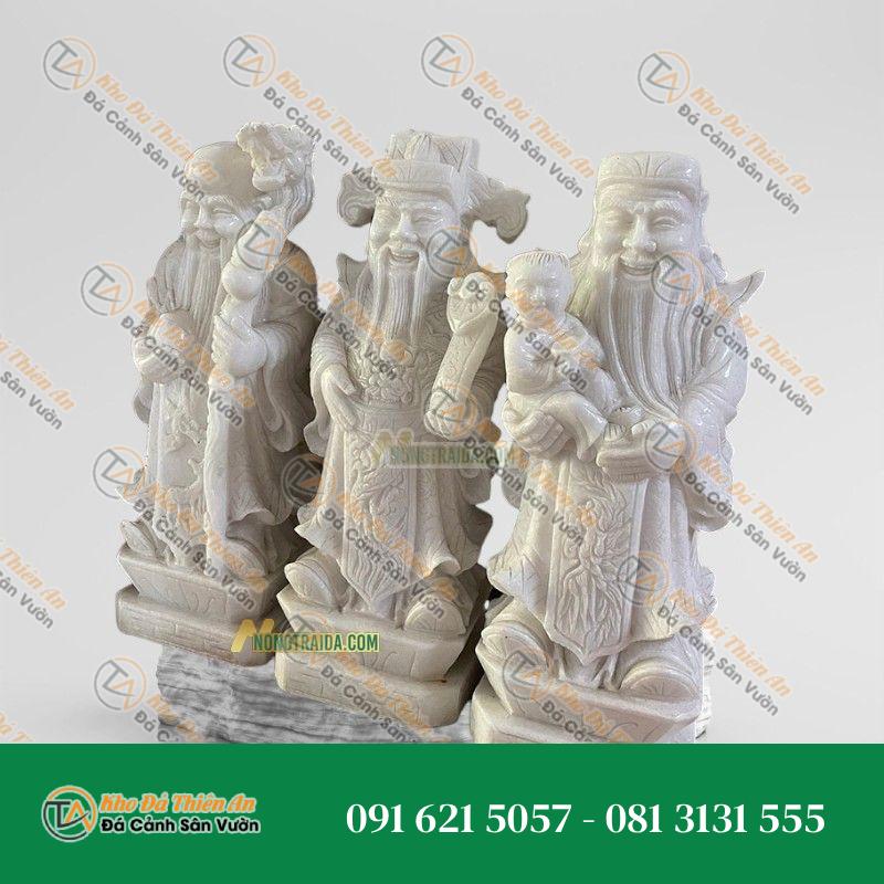 Bộ Tượng Tam Đa Đá Trắng Xanh 173cm – Mang Lại Phúc Lộc Thọ – Khodathienan.com