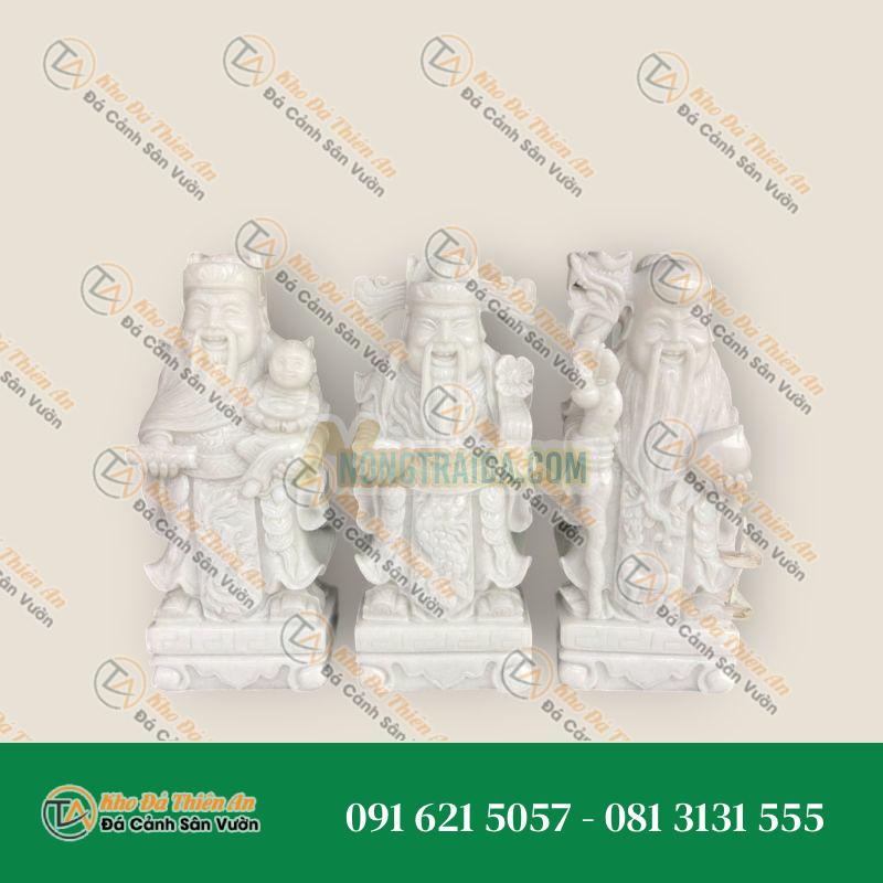 Bộ Tượng Tam Đa Phúc Lộc Thọ Đá Cẩm Thạch Trắng Cao 30cm – Biểu Tượng May Mắn và Tài Lộc
