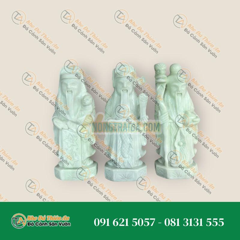 Bộ Tượng Tam Đa Phúc Lộc Thọ Đá Cẩm Thạch Trắng Xanh – Cao 25cm | Khodathienan.com