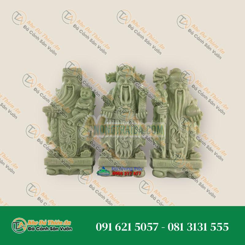 Bộ Tượng Tam Đa Phúc Lộc Thọ – Đá Cẩm Thạch Trắng Xanh – 40cm – Mang Lại May Mắn, Tài Lộc, Sức Khỏe | Khodathienan.com