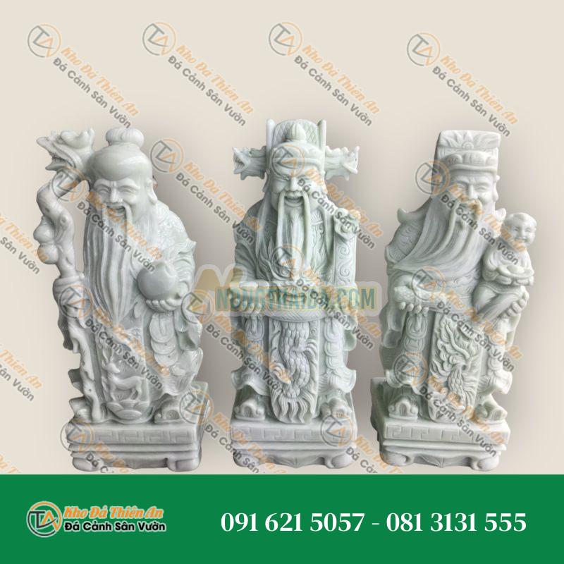 Bộ Tượng Tam Đa Phúc Lộc Thọ – Đá Cẩm Thạch Trắng Xanh – 50cm – Kiểu Dáng Tinh Tế, Thanh Lịch | Khodathienan.com