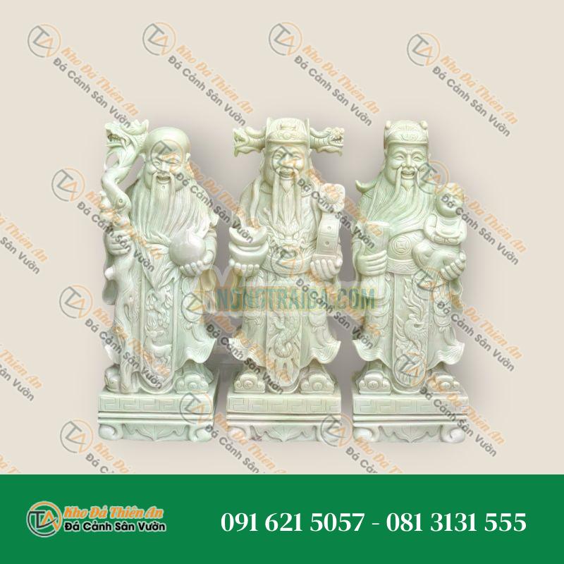Bộ Tượng Tam Đa Phúc Lộc Thọ Đá Cẩm Thạch Trắng Xanh Cao 60cm – Biểu Tượng Tài Lộc và Phúc Thọ