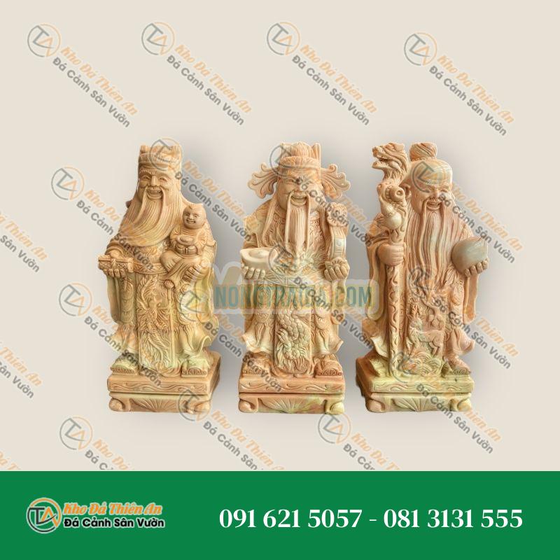 Bộ Tượng Tam Đa Phúc Lộc Thọ Đá Cẩm Thạch Vàng Cà Rốt Cao 30cm – Tượng Tài Lộc và Bình An