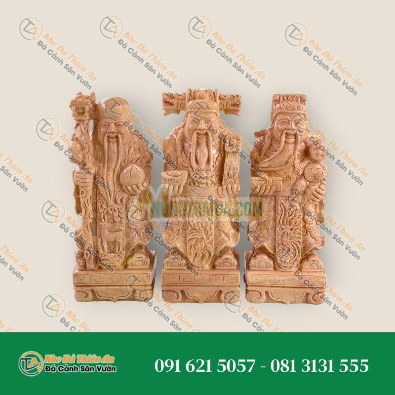 Bộ Tượng Tam Đa Phúc Lộc Thọ Đá Cẩm Thạch Vàng Cà Rốt 50cm, May Mắn, Tài Lộc | Khodathienan.com