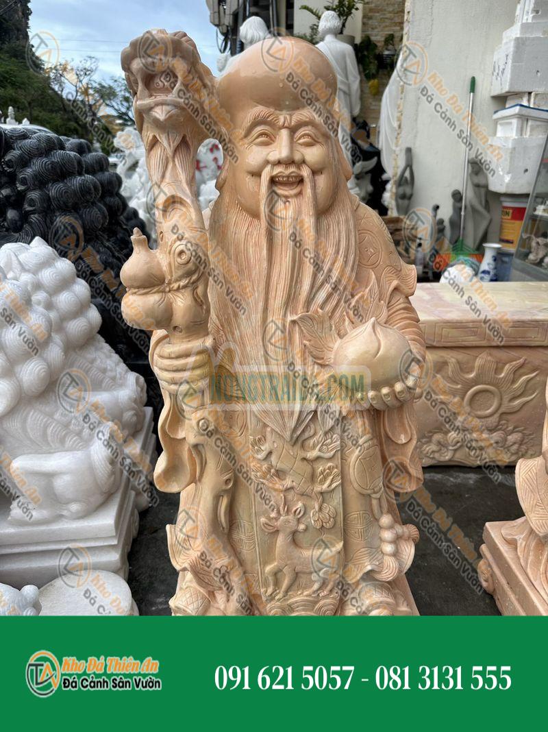 Bộ Tượng Tam Đa Phúc Lộc Thọ – Đá Cẩm Thạch Vàng Cà Rốt – 90cm – Khodathienan.com