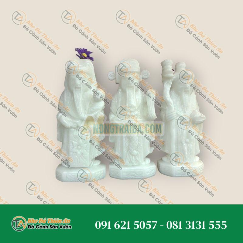 Bộ Tượng Tam Đa Phúc Lộc Thọ Phong Thủy Đá Cẩm Thạch Trắng 20cm | Khodathienan.com