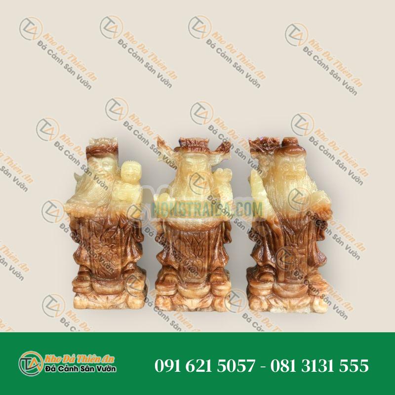Bộ Tượng Tam Đa Phúc Lộc Thọ Phong Thủy Đá Cẩm Thạch Vân Gỗ – Cao 20cm