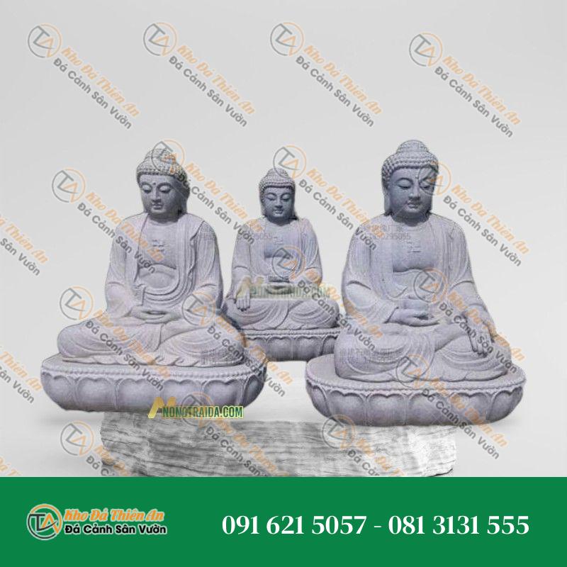 Bộ Tượng Tam Thế Phật Ngồi Đá Cẩm Thạch Trắng 106cm – Kiệt Tác Nghệ Thuật – Khodathienan.com