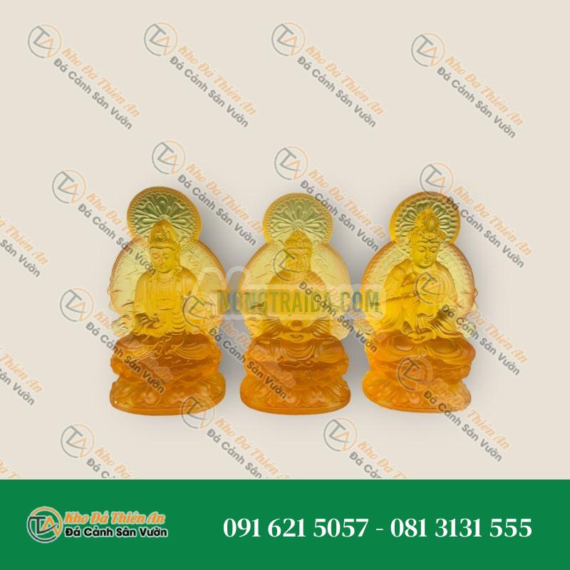 Bộ Tượng Tam Thế Phật Tây Phương Tam Thánh – Đá Lưu Ly – 12cm – Khodathienan.com