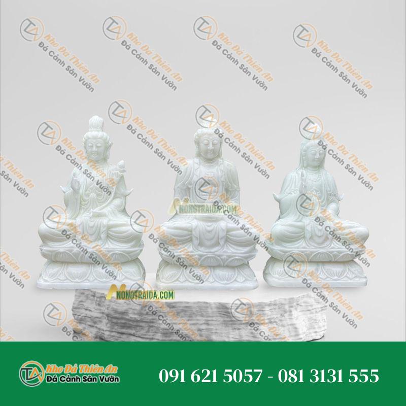 Bộ Tượng Tây Phương Tam Thánh Đứng – Đá Cẩm Thạch Xám – 159cm – Khodathienan.com