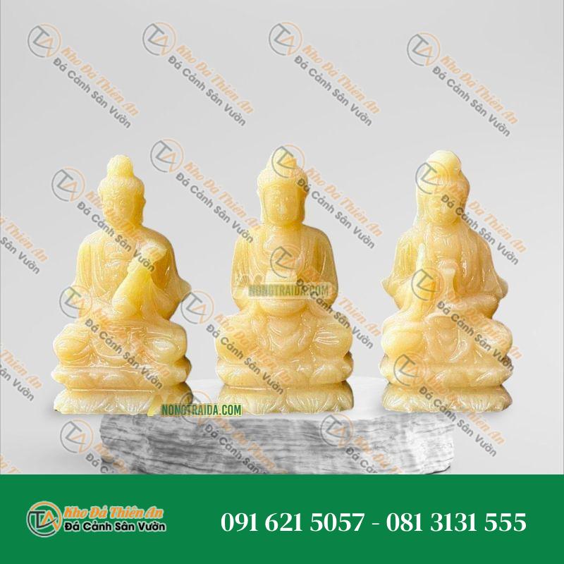 Bộ Tượng Tây Phương Tam Thánh Đứng – Đá Trắng Xám 175cm – Khodathienan.com