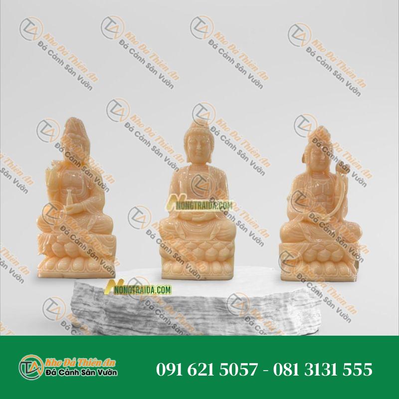 Bộ Tượng Tây Phương Tam Thánh Đứng Bằng Đá Trắng Xanh – Cao 174cm | Quà Tặng Phong Thủy Cao Cấp