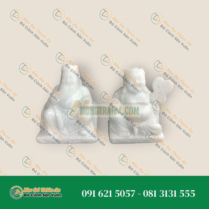 Bộ Tượng Thờ Tài Địa Thần Tài Thổ Địa Đá Cẩm Thạch Trắng – Cao 15cm | Phong Thủy Tài Lộc