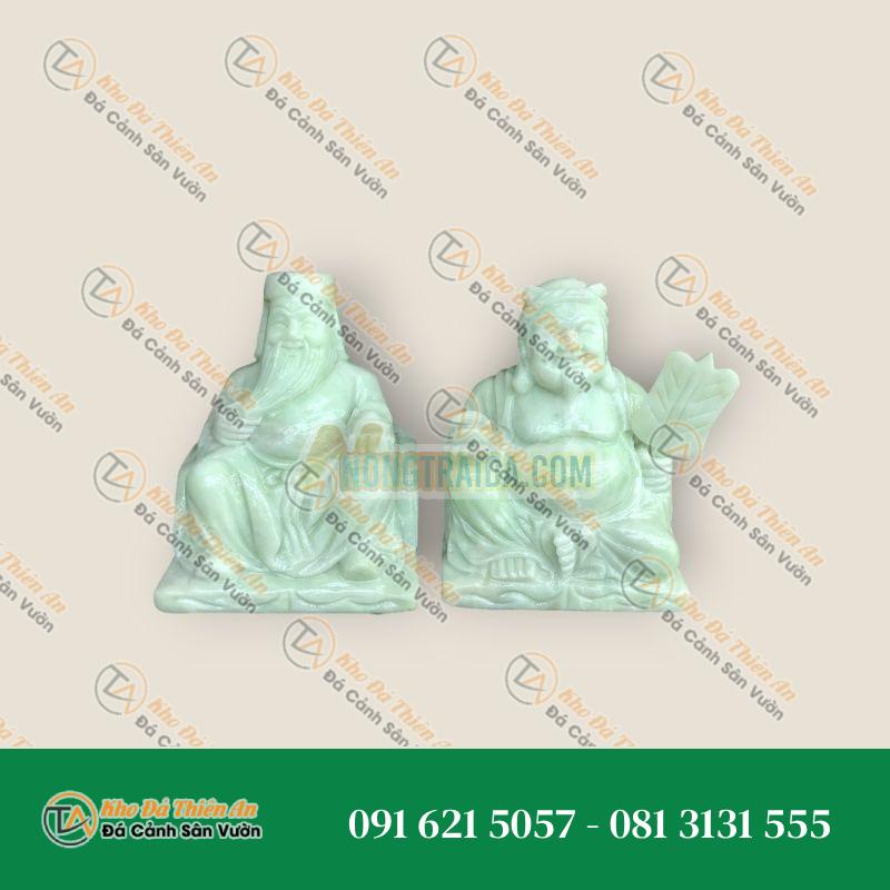 Bộ Tượng Thờ Tài Địa Thần Tài Thổ Địa – Đá Cẩm Thạch Trắng Xanh – Cao 15cm