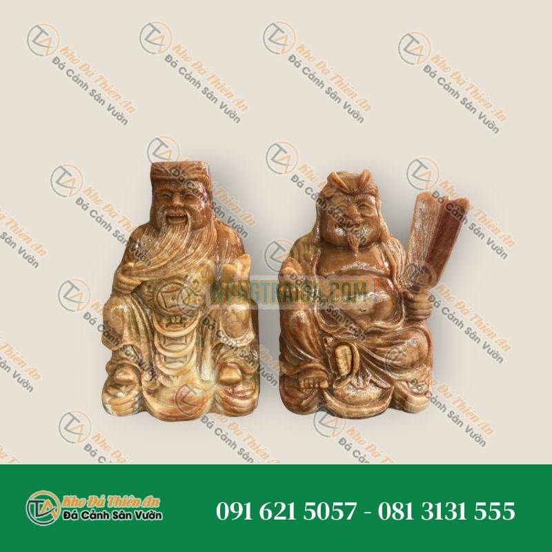 Bộ Tượng Thờ Tài Địa Thần Tài Thổ Địa – Đá Cẩm Thạch Vân Gỗ – Cao 20cm
