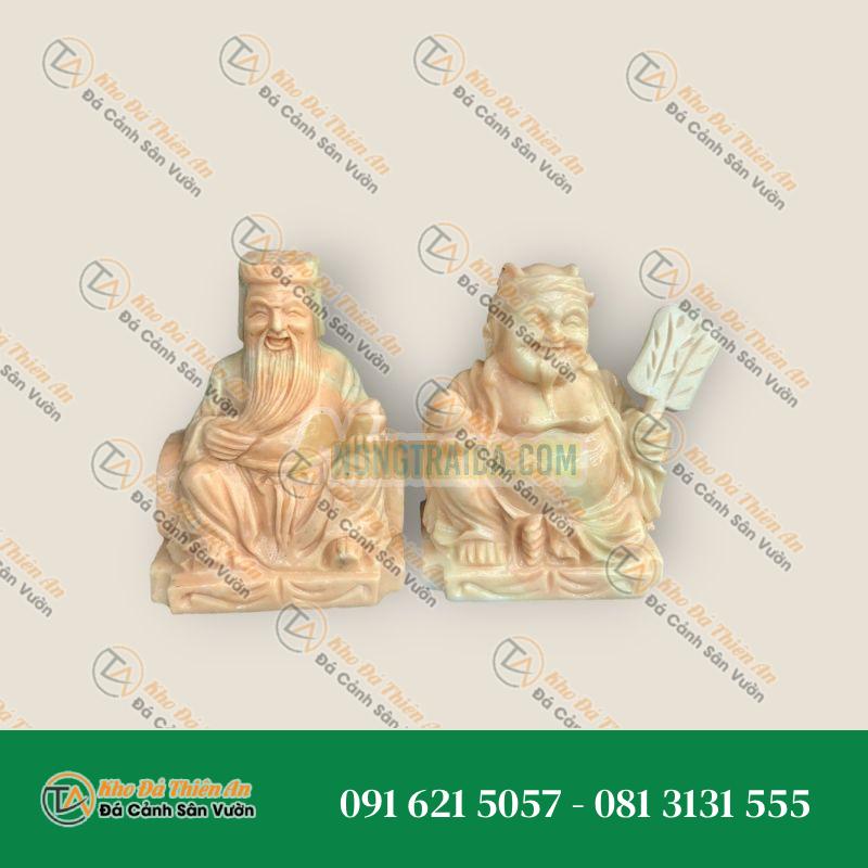 Bộ Tượng Thờ Tài Địa Thần Tài Thổ Địa Đá Cẩm Thạch Vàng Cà Rốt – Cao 15cm | Quà Tặng Phong Thủy