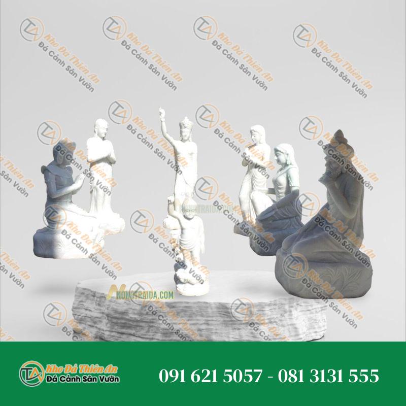 Bộ Tượng Vườn Lâm Tỳ Ni – Đá Trắng Non Nước 179cm – Khodathienan.com