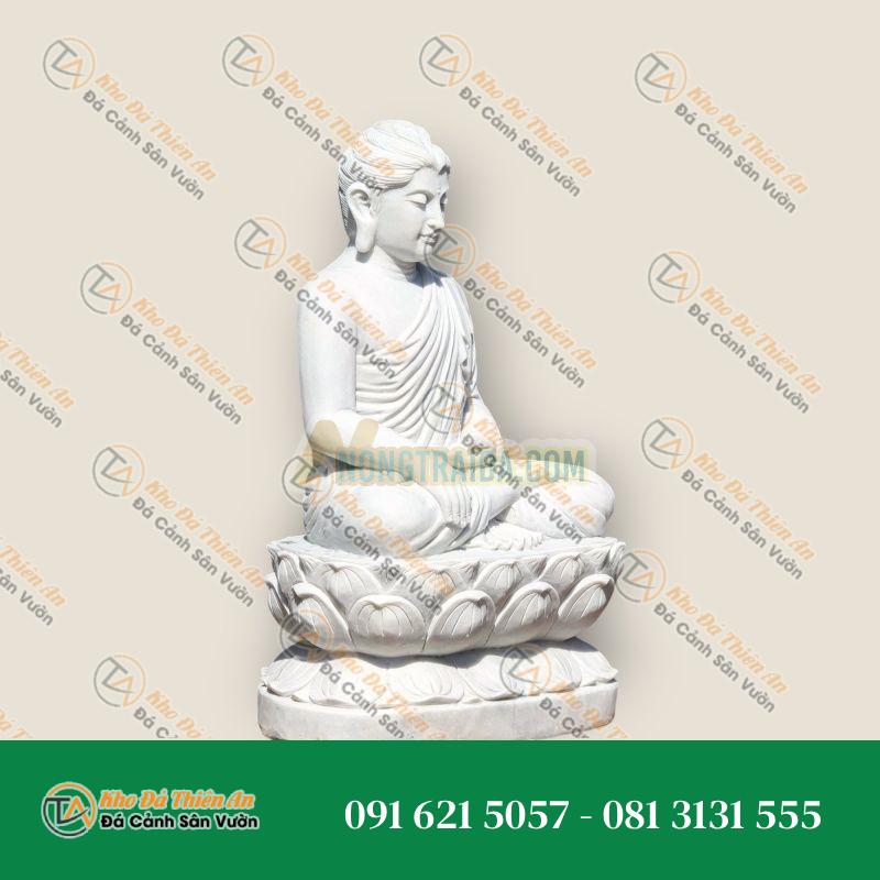 Tượng Phật Thiền Gandhara Bằng Đá Trắng – Chạm Đất, Cao 108cm