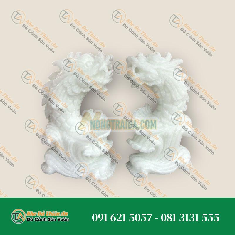 Tượng Cá Chép Hóa Rồng Phong Thủy Đá Cẩm Thạch Trắng – Cao 20cm, Thu Hút Tài Lộc