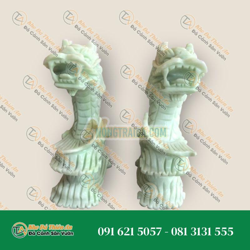 Cá Chép Hóa Rồng Phong Thủy Đá Cẩm Thạch Trắng Xanh 20cm – Tượng May Mắn Tài Lộc