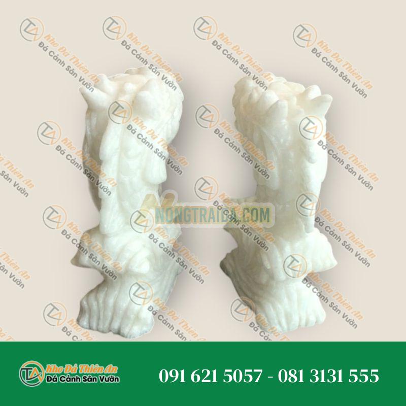 Cặp Cá Chép Hóa Rồng Phong Thủy Đá Cẩm Thạch Trắng – Cao 15cm