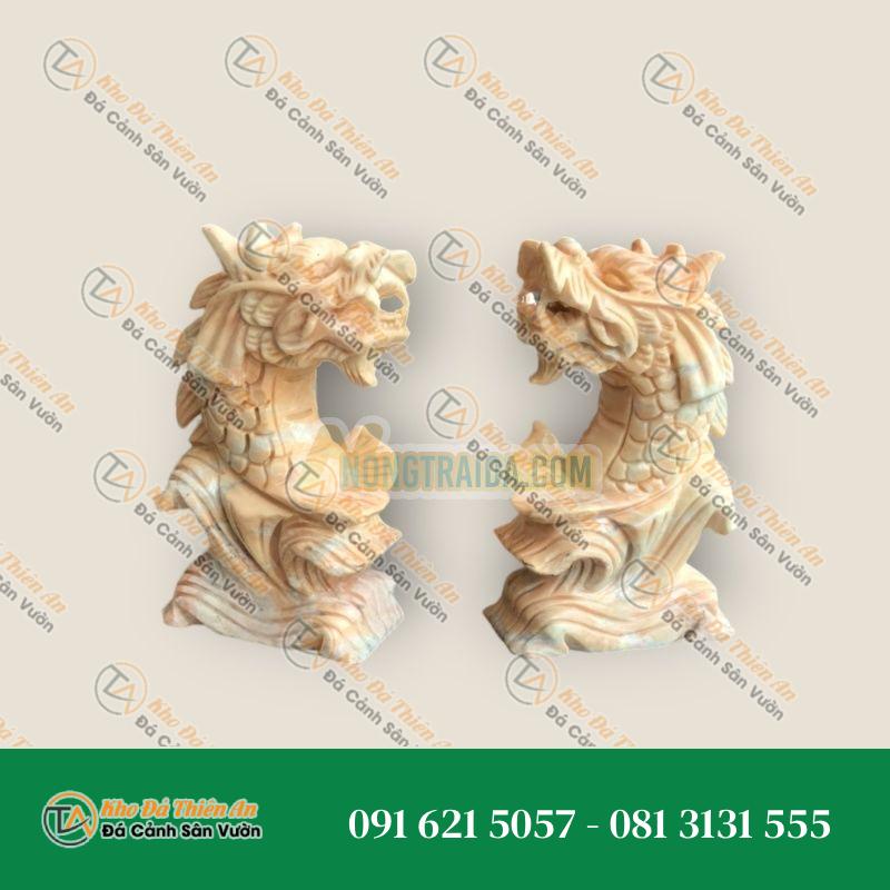 Cặp Cá Chép Hóa Rồng Phong Thủy Đá Cẩm Thạch Vàng Cà Rốt 15cm – Tượng Tài Lộc
