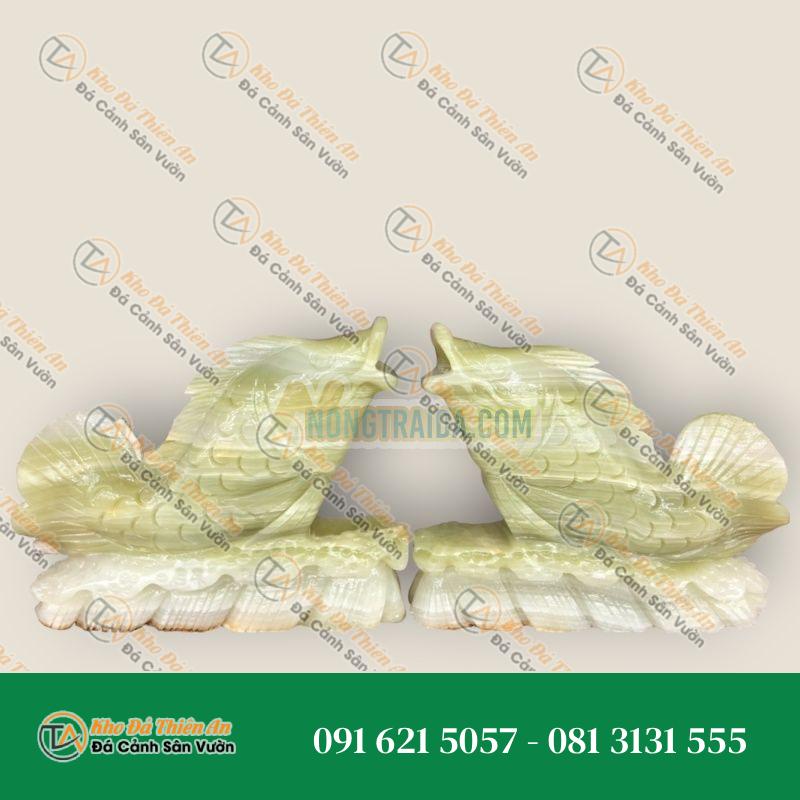 Cặp Cá Chép Phong Thủy Đá Ngọc Onyx 20cm – Trang Trí Bàn Làm Việc