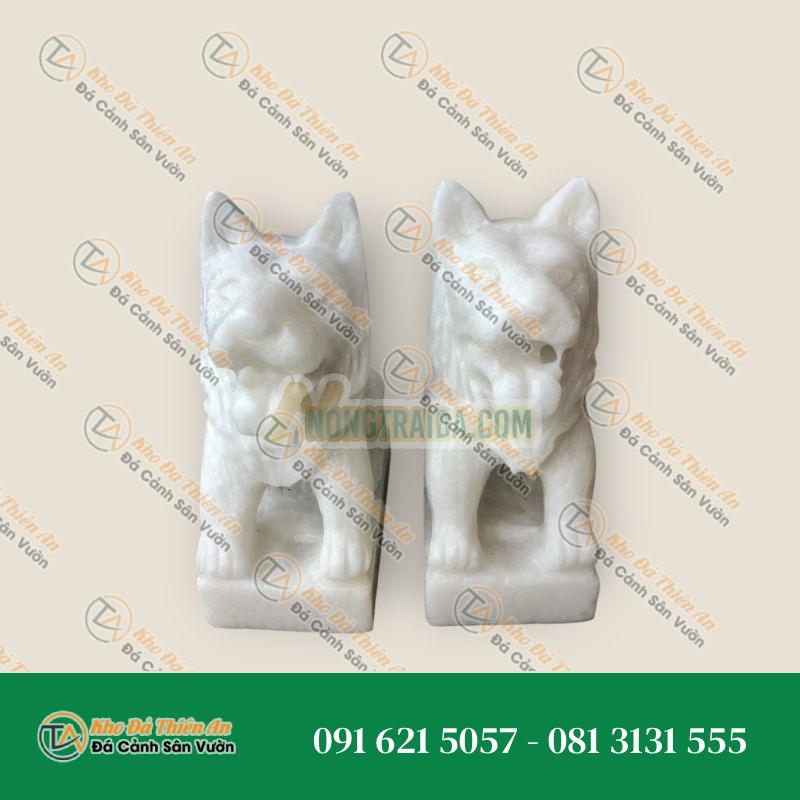 Cặp Chó Đá Phong Thủy Đá Cẩm Thạch Trắng – Cao 30cm | Tăng Cường Vận May