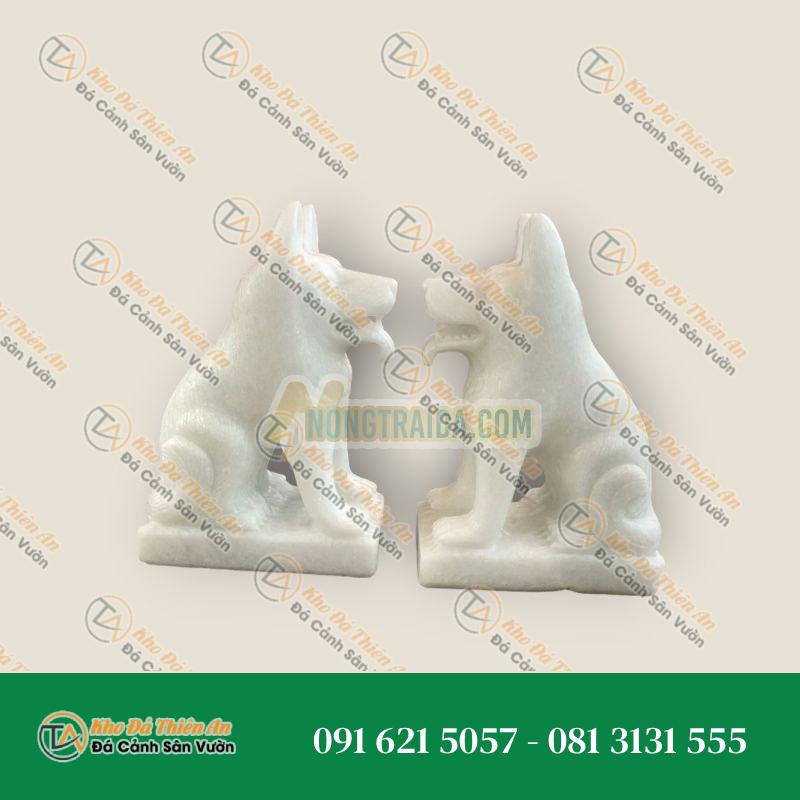 Cặp Chó Đá Phong Thủy Cẩm Thạch Trắng 40cm | Biểu Tượng Tài Lộc & May Mắn