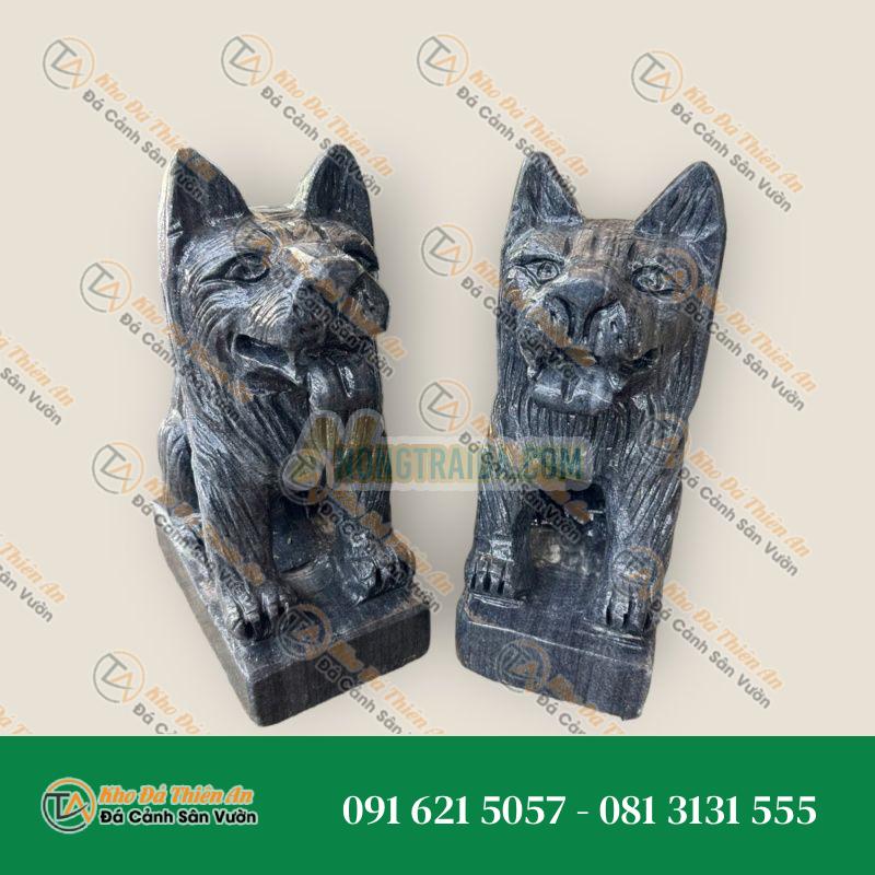Cặp Chó Đá Phong Thủy – Đá Cẩm Thạch Vân Đen – 30cm – Kiểu Dáng Sang Trọng, Tinh Tế | Khodathienan.com