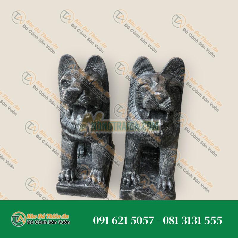 Cặp Chó Đá Phong Thủy Đá Cẩm Thạch Vân Đen – Cao 40cm | Tăng Cường Phong Thủy