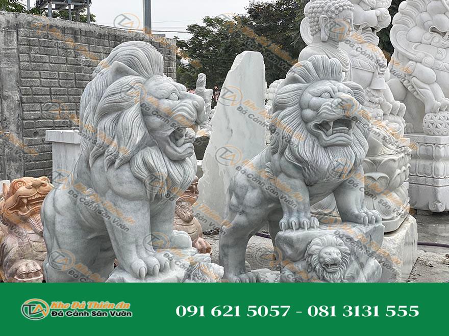 Cặp Sư Tử Đá Cẩm Thạch Lớn 150cm – Bảo Vệ & Uy Nghi Phong Thủy