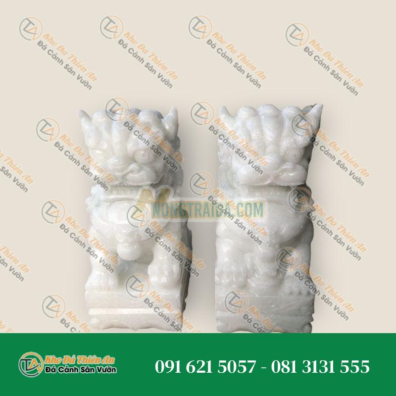 Cặp Kỳ Lân Gác Cổng Phong Thủy Đá Cẩm Thạch Trắng 40cm | Tài Lộc & Bảo Vệ