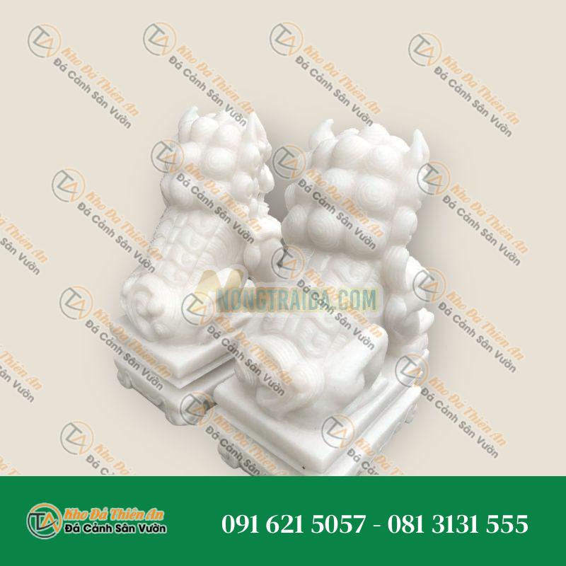 Cặp Kỳ Lân Gác Cổng Đá Cẩm Thạch Trắng 50cm – Nét Đẹp Tinh Khôi – Khodathienan.com