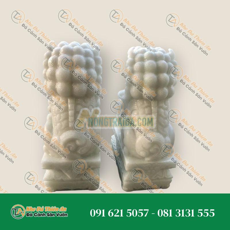 Cặp Kỳ Lân Gác Cổng Phong Thủy Đá Cẩm Thạch Trắng – Cao 70cm | Tăng Cường Vận Khí