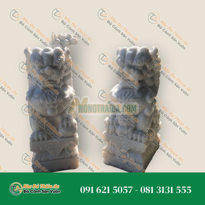 Cặp Kỳ Lân Gác Cổng Phong Thủy Đá Cẩm Thạch Trắng 80cm | Tài Lộc & Bình An