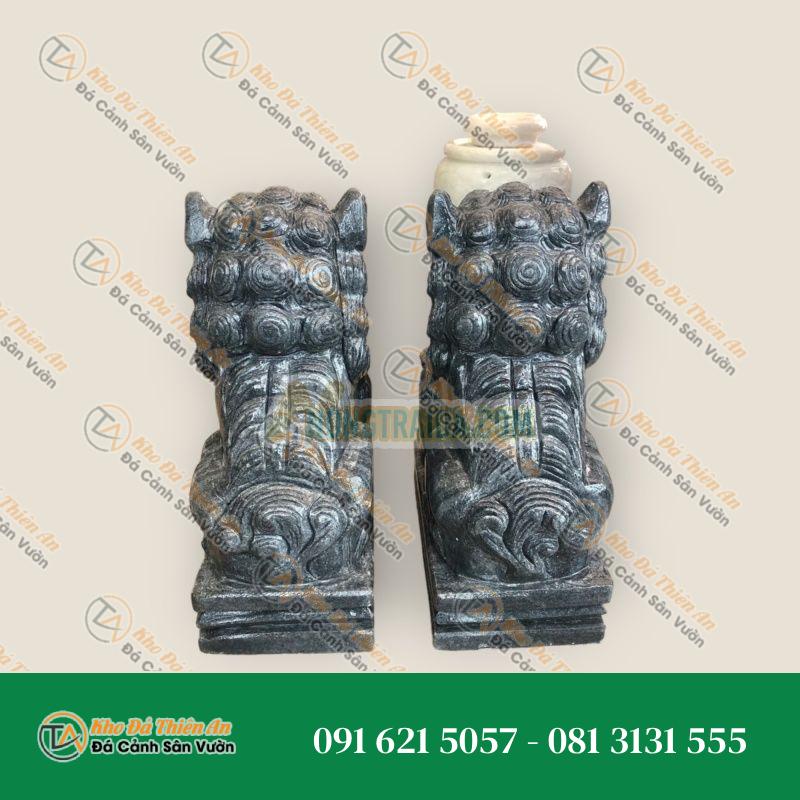 Cặp Kỳ Lân Gác Cổng Phong Thủy – Đá Cẩm Thạch Vân Đen – 30cm – Khodathienan.com