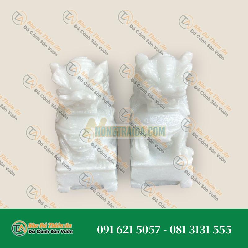 Cặp Kỳ Lân Phong Thủy Đá Cẩm Thạch Trắng 12cm | Tài Lộc & May Mắn