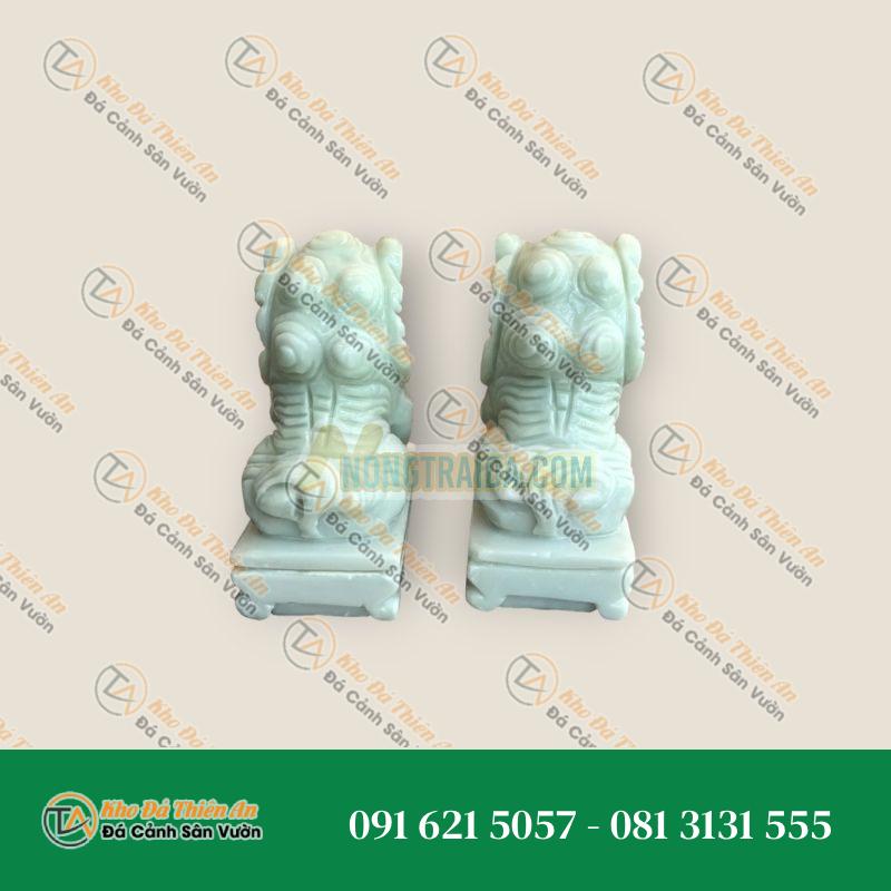Cặp Kỳ Lân Phong Thủy Đá Cẩm Thạch Trắng Xanh – Cao 15cm | Tăng Cường Tài Lộc