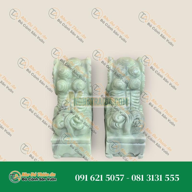 Cặp Kỳ Lân Phong Thủy Đá Cẩm Thạch Trắng Xanh 20cm | Tài Lộc & Bình An