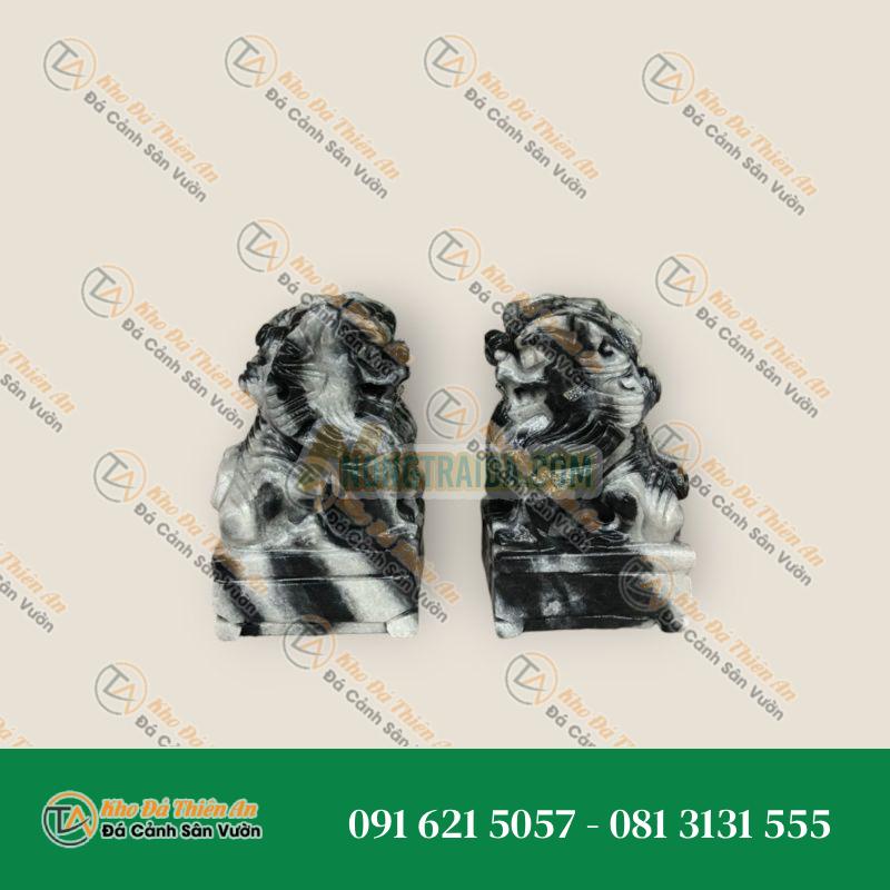Cặp Kỳ Lân Phong Thủy Đá Cẩm Thạch Vân Đen 12cm, Kiểu Dáng Tinh Xảo | Khodathienan.com